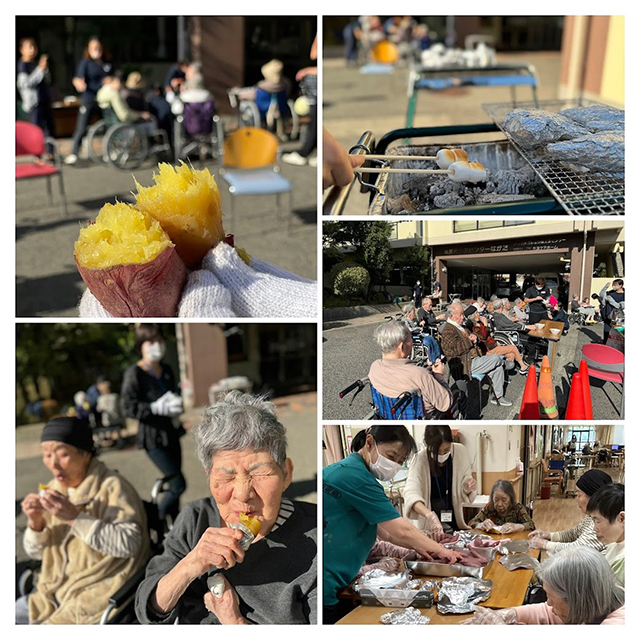 サテライト宮丘に引き続き高齢者ケアセンターながたでも焼き芋大会開催しました。